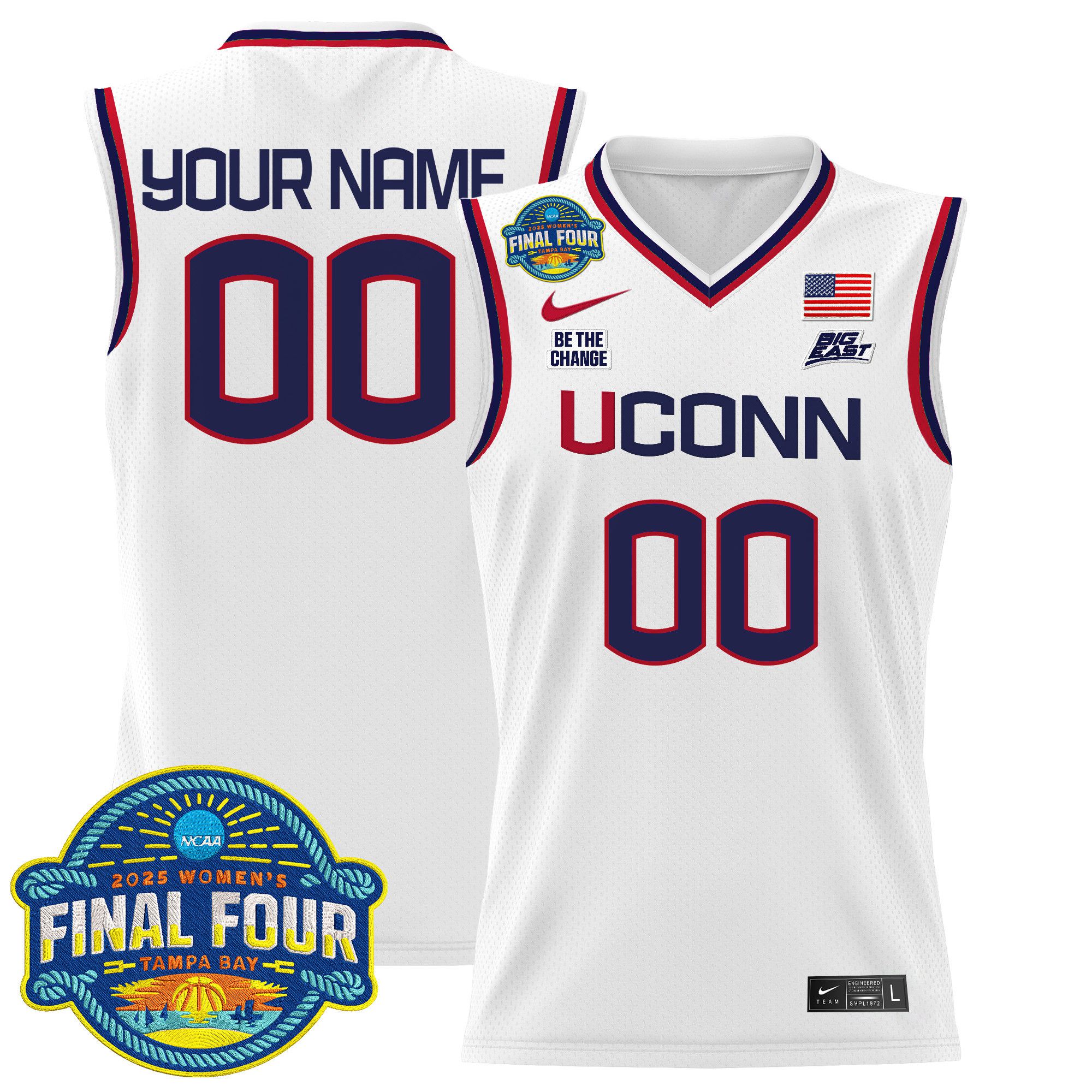 Men UConn Huskies White Nike 2025 Big Eat Final Four Patch Lightweight Basketball Custom NCAA Jersey